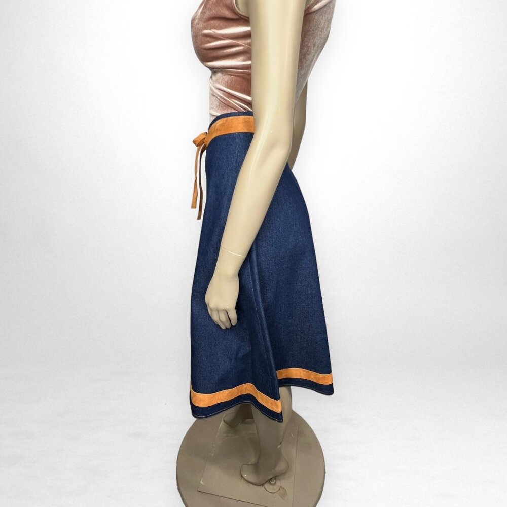 Vintage Denim Skirt with Leather Trim 6 - Picture 3 of 8